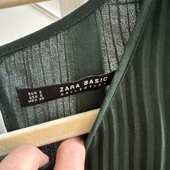 Pleated sleeveless top Zara, dark green, S - Picture 3 of 8